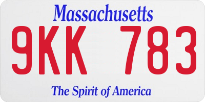 MA license plate 9KK783
