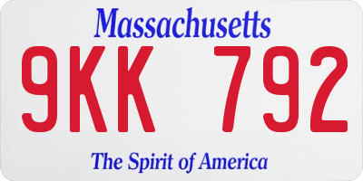 MA license plate 9KK792