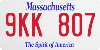 MA license plate 9KK807