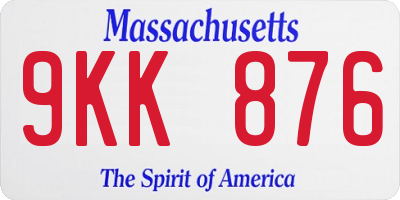 MA license plate 9KK876