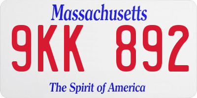 MA license plate 9KK892