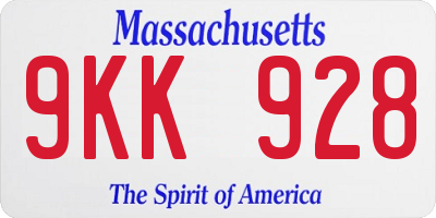 MA license plate 9KK928