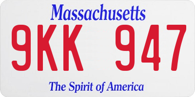 MA license plate 9KK947