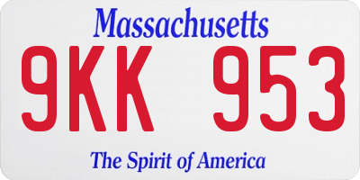 MA license plate 9KK953