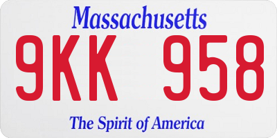MA license plate 9KK958