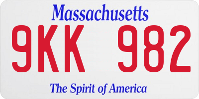 MA license plate 9KK982