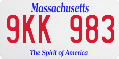 MA license plate 9KK983