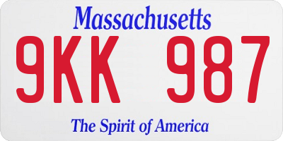 MA license plate 9KK987