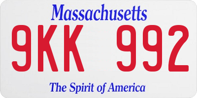 MA license plate 9KK992