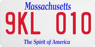 MA license plate 9KL010