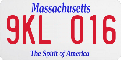 MA license plate 9KL016
