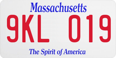 MA license plate 9KL019