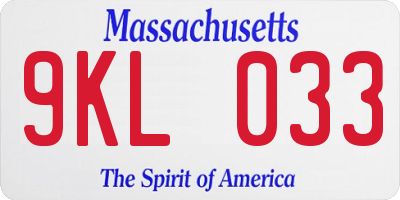 MA license plate 9KL033