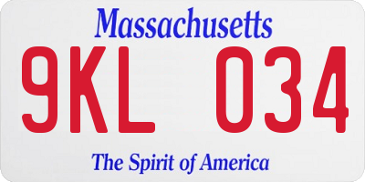 MA license plate 9KL034