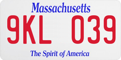 MA license plate 9KL039