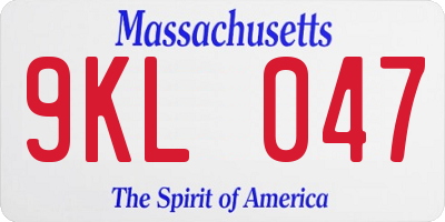 MA license plate 9KL047