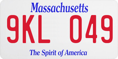 MA license plate 9KL049