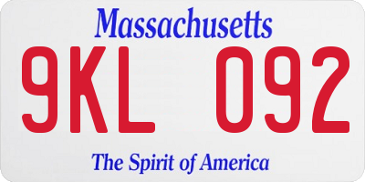 MA license plate 9KL092