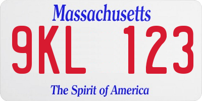 MA license plate 9KL123