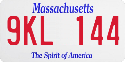 MA license plate 9KL144