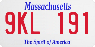 MA license plate 9KL191