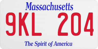MA license plate 9KL204