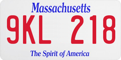 MA license plate 9KL218