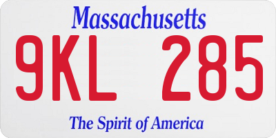 MA license plate 9KL285