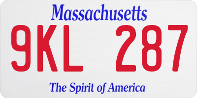 MA license plate 9KL287