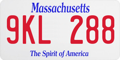 MA license plate 9KL288