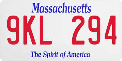 MA license plate 9KL294