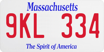 MA license plate 9KL334