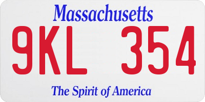 MA license plate 9KL354