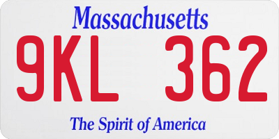 MA license plate 9KL362
