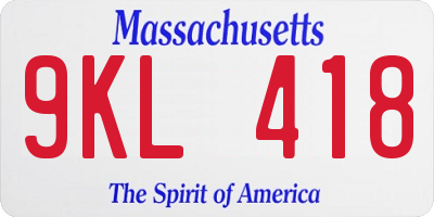 MA license plate 9KL418