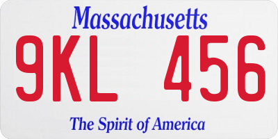 MA license plate 9KL456