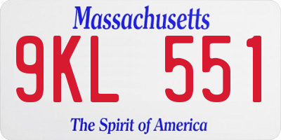 MA license plate 9KL551