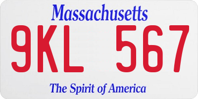 MA license plate 9KL567