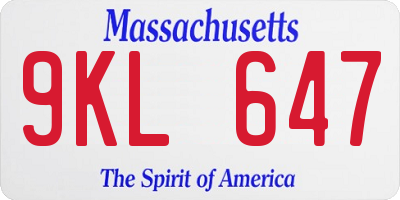 MA license plate 9KL647