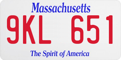 MA license plate 9KL651