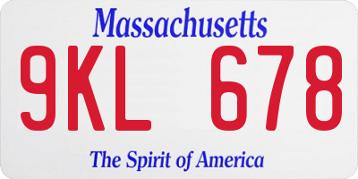 MA license plate 9KL678