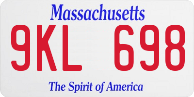 MA license plate 9KL698