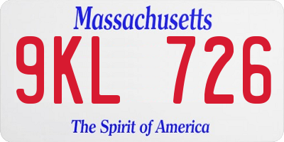 MA license plate 9KL726