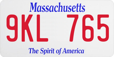 MA license plate 9KL765