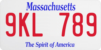 MA license plate 9KL789