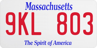 MA license plate 9KL803