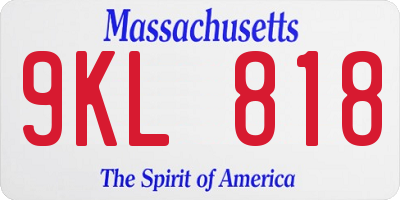 MA license plate 9KL818