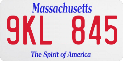 MA license plate 9KL845