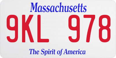 MA license plate 9KL978