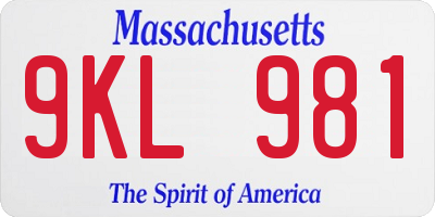 MA license plate 9KL981